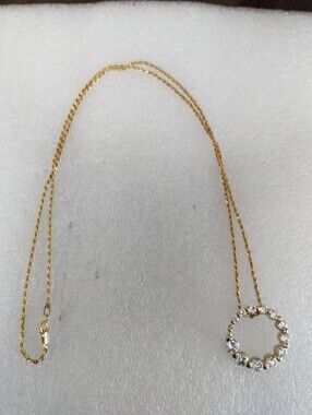925 Sterling Silver Gold Circle Pendant Necklace with Clear Crystals - Women